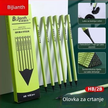 Visokokvalitetna šesterokutna drvena olovka sa zelenim tijelom, bez olova i netoksična, za učenike osnovne škole, za pisanje, crtanje i kaligrafiju