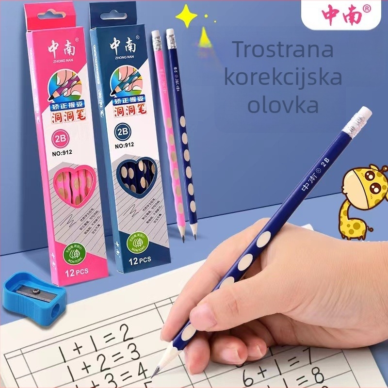 Drvena 2B trokutna ergonomska olovka za učenike osnovne škole – za pisanje