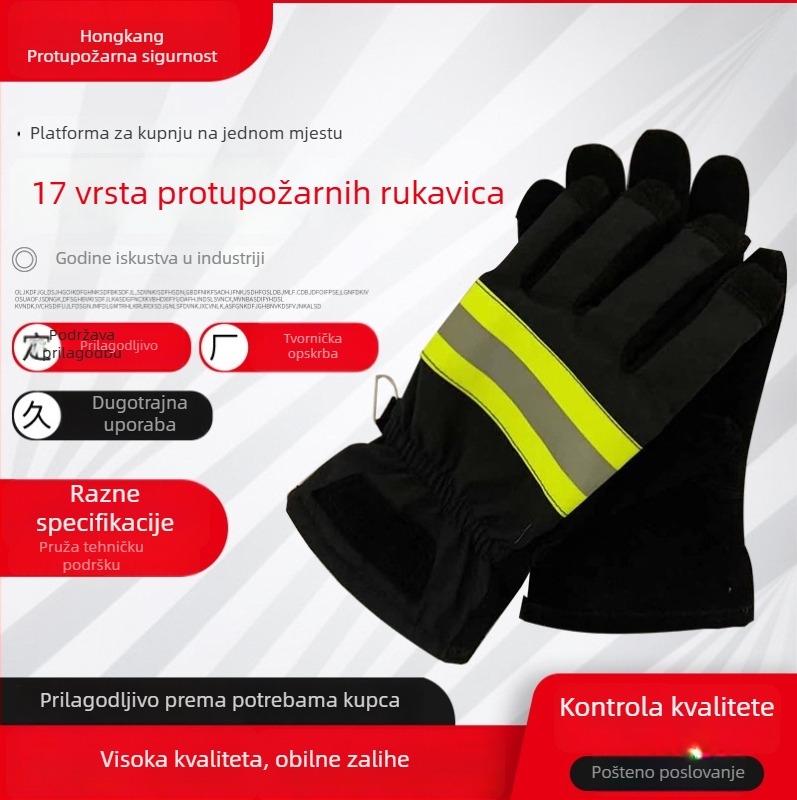 Hongkang vatrogasne rukavice, 17 tipova, otporne na vatru i rezanje, kratke s reflektirajućim trakama