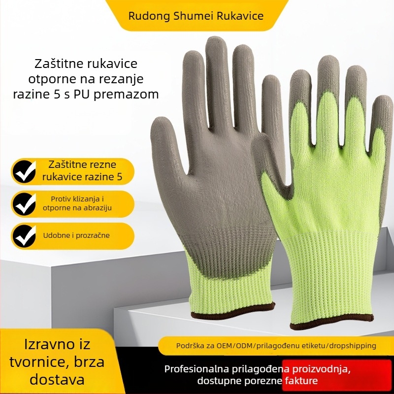 Shumei Rukavice protiv rezanja s HPPE omotanim čeličnim vlaknima i elastanom, razina 5 otpornosti na rezanje, otporno na habanje za vrtlarenje