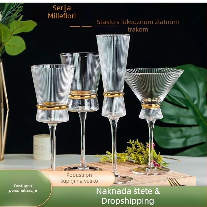 Set staklenih posuda za vino bez olova, lagani luksuzni retro stil, 1 komplet s logom
