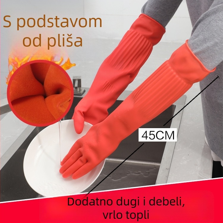 Rukavice za kućnu upotrebu za čišćenje s prirodnim lateksom, vodootporne, otporne na rez, otporne na trnje, sjajna podstava