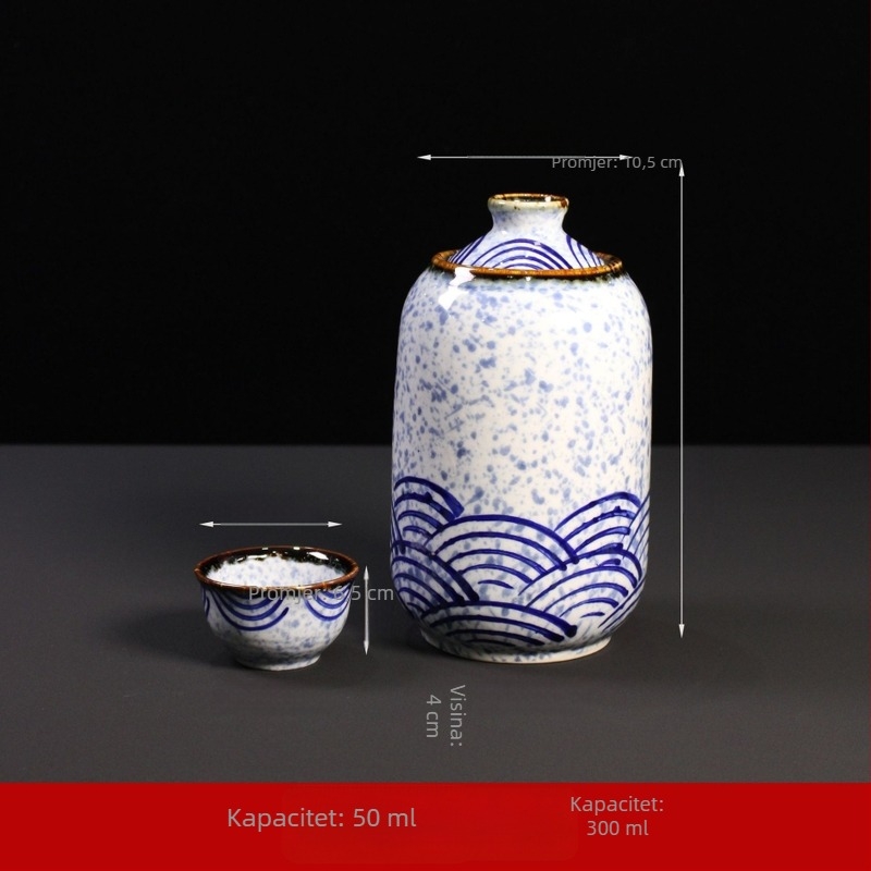 Keramička posuda za grijanje vina u japanskom stilu, retro dizajn, s otisnutim logom