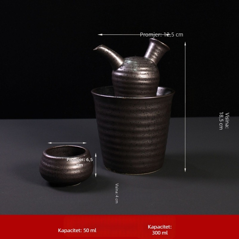 Keramička posuda za grijanje vina u japanskom stilu, retro dizajn, s otisnutim logom