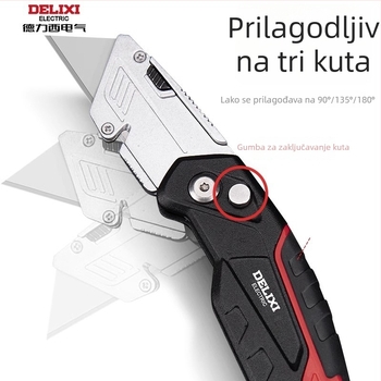 Delixi sklopni višenamjenski nož – rezanje tapeta i papira, trapezno oštrice s zaštitnim kućištem, 10 komada, aluminijski držač