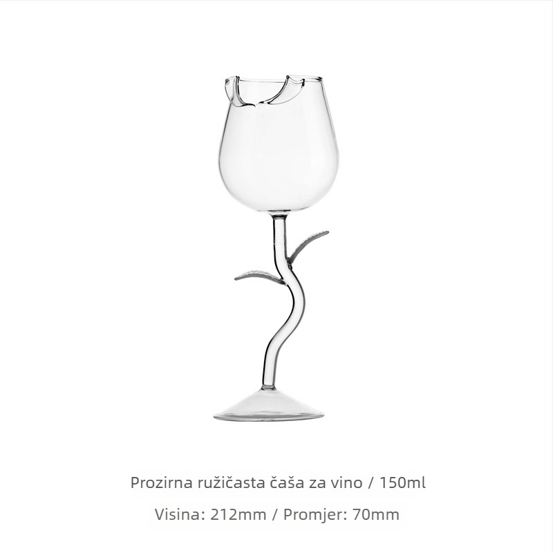 Set staklenih čaša za vino u INS stilu, s motivom ruže i otiskom loga.