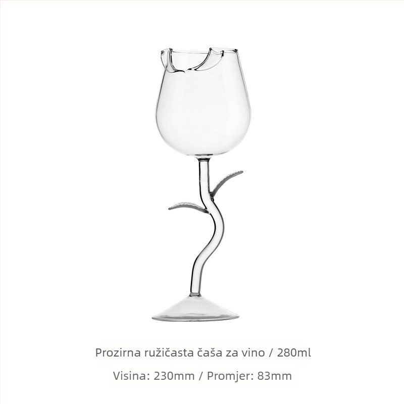 Set staklenih čaša za vino u INS stilu, s motivom ruže i otiskom loga.