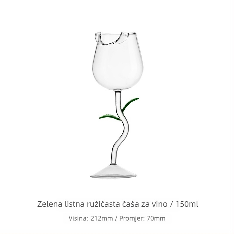 Set staklenih čaša za vino u INS stilu, s motivom ruže i otiskom loga.