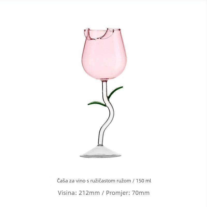 Set staklenih čaša za vino u INS stilu, s motivom ruže i otiskom loga.