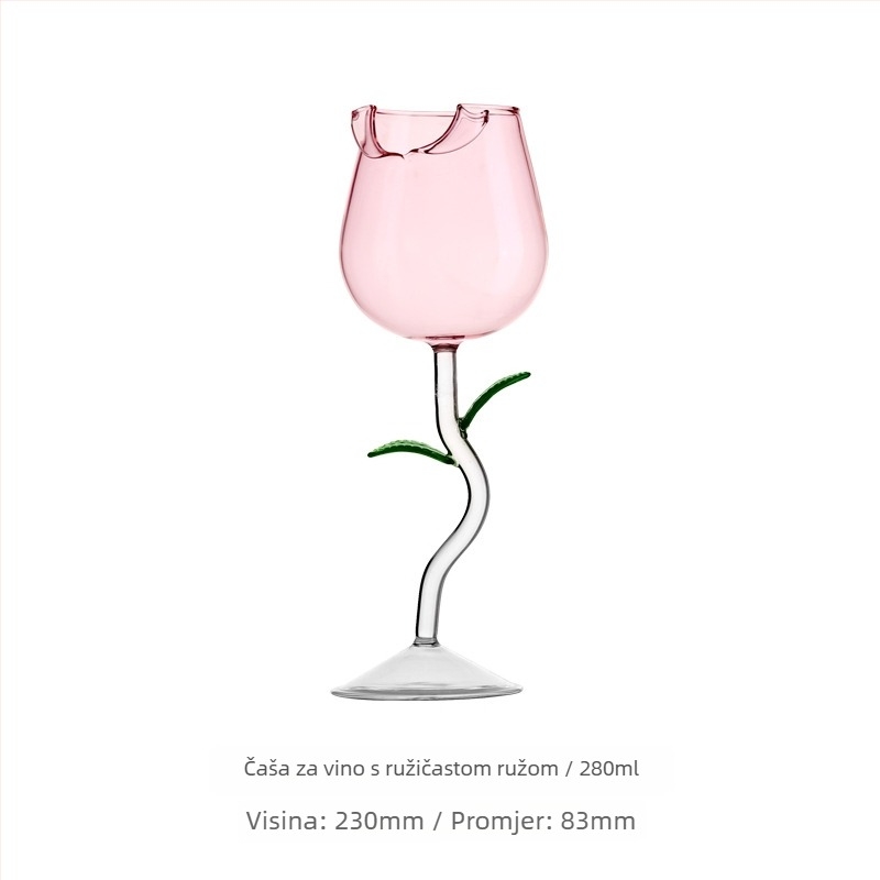 Set staklenih čaša za vino u INS stilu, s motivom ruže i otiskom loga.