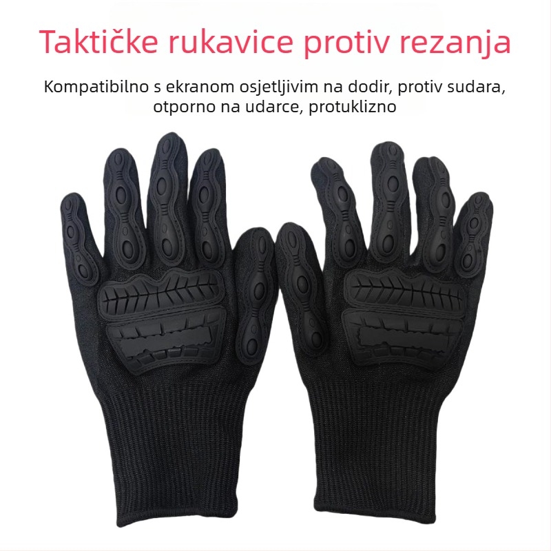 Taktične rukavice protiv rezanja – Trening, Otporne na habanje, Protuklizne, S mogućnošću dodira zaslona, Rukavice s punim prstima (Materijal: HPPE + nitrogen scrub + TPR; Upotreba: taktički trening, zaštita od rezanja, upravljanje redom)