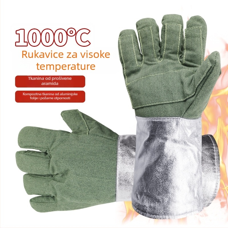 Ambery ABL-S515 rukavice za visoke temperature – izolacija do 1000°C, aluminijska folija, otporne na rezanje, vatrootporne, smjesa aramidnih i karbonskih vlakana
