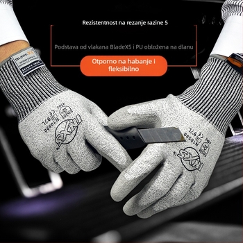 Rukavice otporne na rezanje s PU premazom, EN 388 razina 5, za obradu stakla