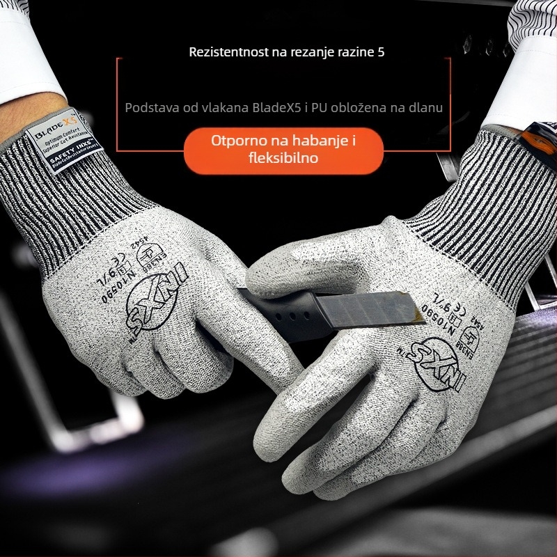 Rukavice otporne na rezanje s PU premazom, EN 388 razina 5, za obradu stakla