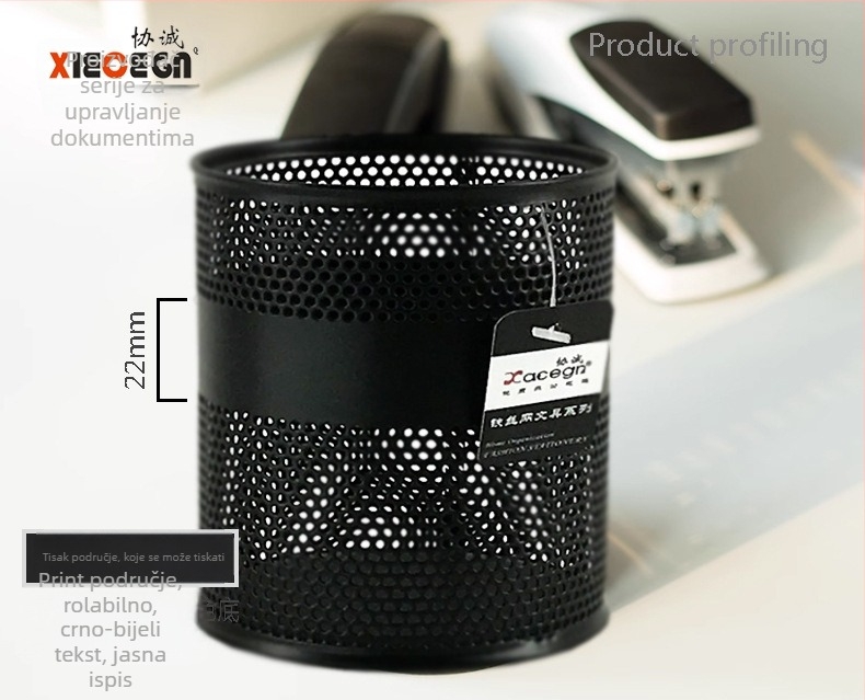 Metalni držač olovaka s tri odjeljka za stol — kvadratnog oblika, marka Sincerity, model X8003