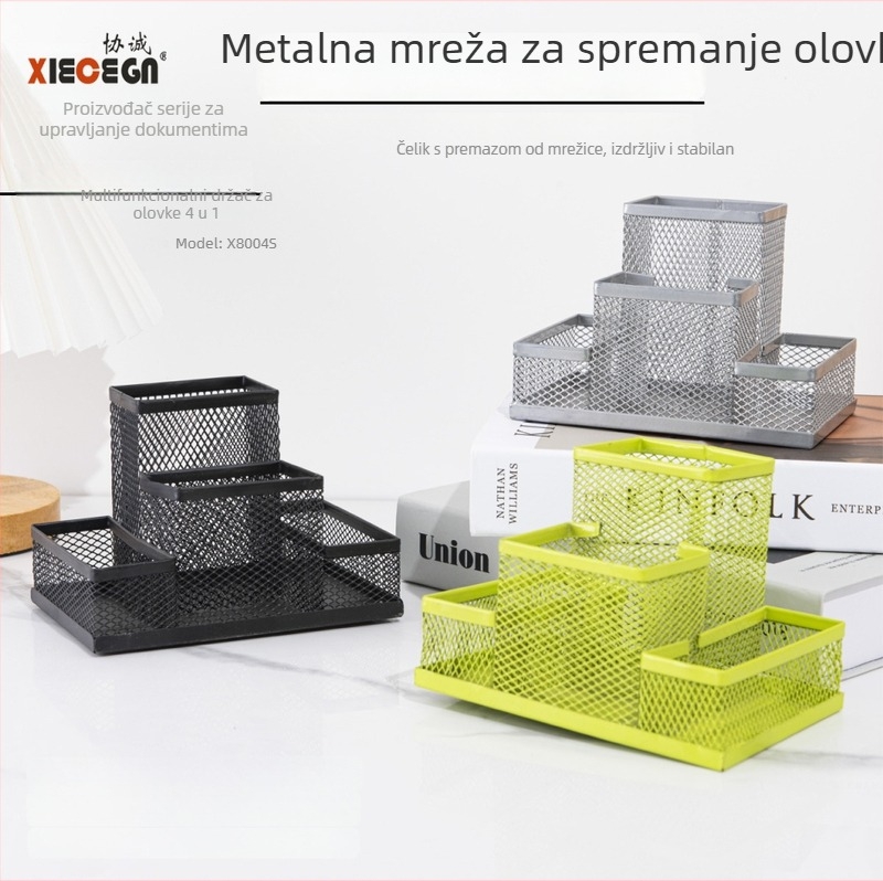 Metalni držač olovaka s tri odjeljka za stol — kvadratnog oblika, marka Sincerity, model X8003