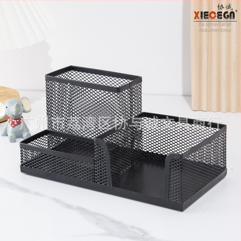 Metalni držač olovaka s tri odjeljka za stol — kvadratnog oblika, marka Sincerity, model X8003