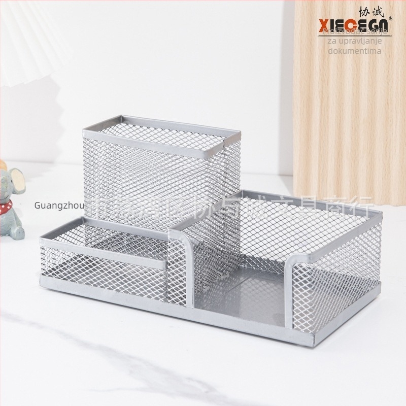 Metalni držač olovaka s tri odjeljka za stol — kvadratnog oblika, marka Sincerity, model X8003