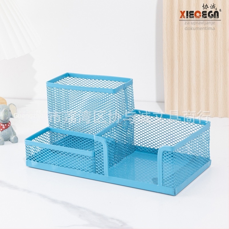 Metalni držač olovaka s tri odjeljka za stol — kvadratnog oblika, marka Sincerity, model X8003