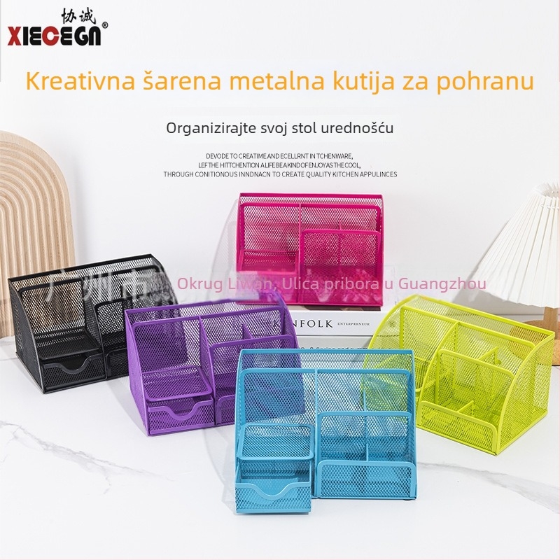 Metalni držač olovaka s tri odjeljka za stol — kvadratnog oblika, marka Sincerity, model X8003