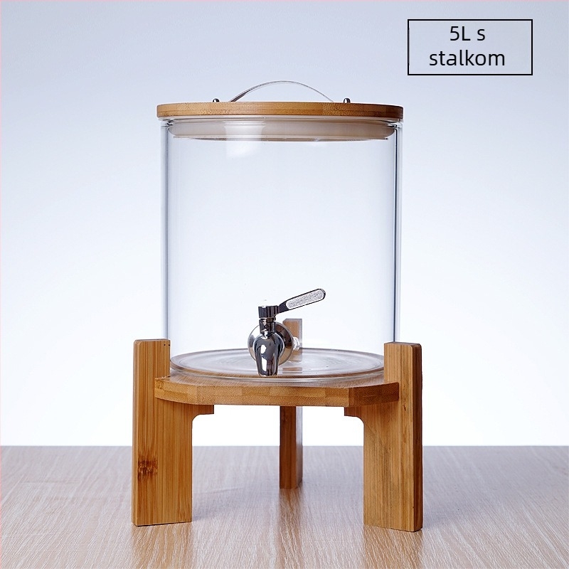 Set za piće: borosilikatno staklo s enzimskim barilom i slavinom, veliki kapacitet, poklopac od bambusa, zatvoren