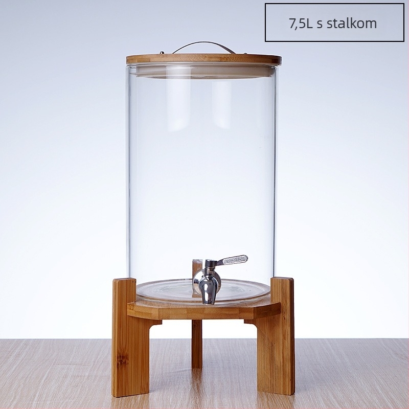 Set za piće: borosilikatno staklo s enzimskim barilom i slavinom, veliki kapacitet, poklopac od bambusa, zatvoren