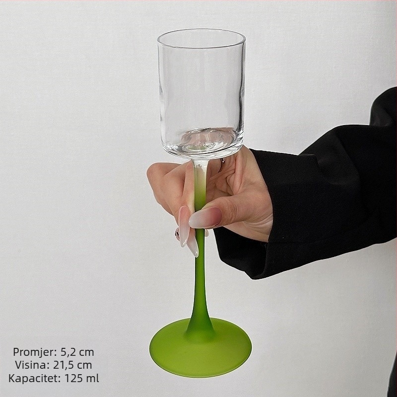 Čaša za vino s mat završetkom, INS stil — uspravni cilindrični oblik, duga noga, kapacitet 101–200 ml
