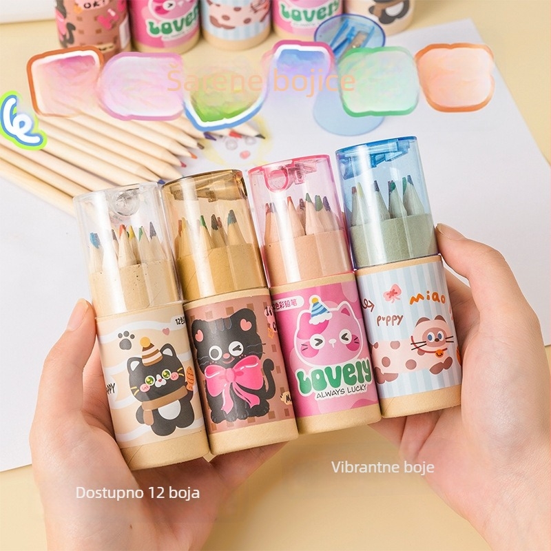 Set od 12 HB grafitnih olovaka za djecu — papirnati omotač, prijenosno, za crtanje, pisanje i bojanje