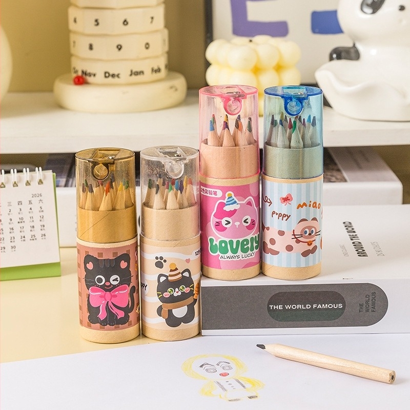 Set od 12 HB grafitnih olovaka za djecu — papirnati omotač, prijenosno, za crtanje, pisanje i bojanje