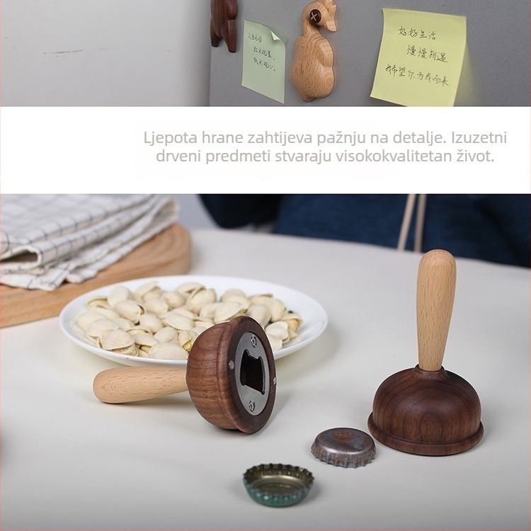 Drveni otvarač boca piva s magnetskim hladnjakom – Unique