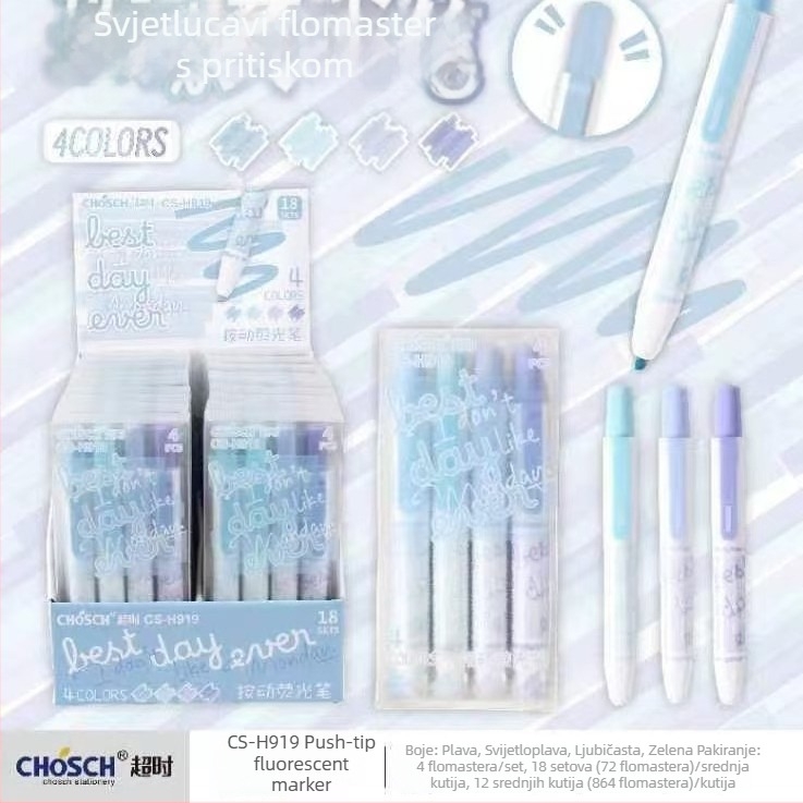 Timeout 4-boje marker za učenike, plastično kućište, modeli H917/H918/H919, pakiranje: 18 kartica u kutiji ili 216 kartica u kutiji