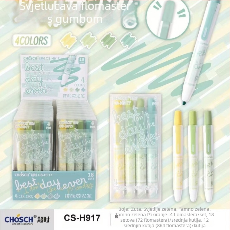 Timeout 4-boje marker za učenike, plastično kućište, modeli H917/H918/H919, pakiranje: 18 kartica u kutiji ili 216 kartica u kutiji