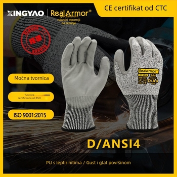 Rukavice otporne na rez EN388 CE certificirane, razina A5 i zaštita D, HPPE stakloplast s PU premazom