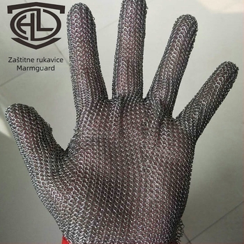 Henglong 304 nehrđajući čelik, rukavice s pet prstiju i metalnim prstenovima, otporne na rezanje, za klanje, šumarstvo i industriju stakla