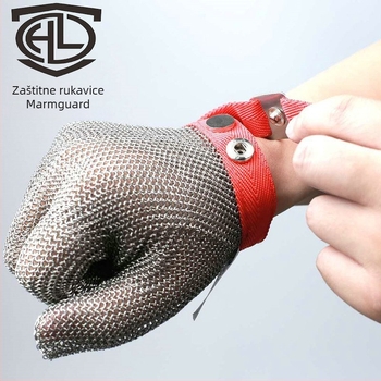 Henglong 304 nehrđajući čelik, rukavice s pet prstiju i metalnim prstenovima, otporne na rezanje, za klanje, šumarstvo i industriju stakla