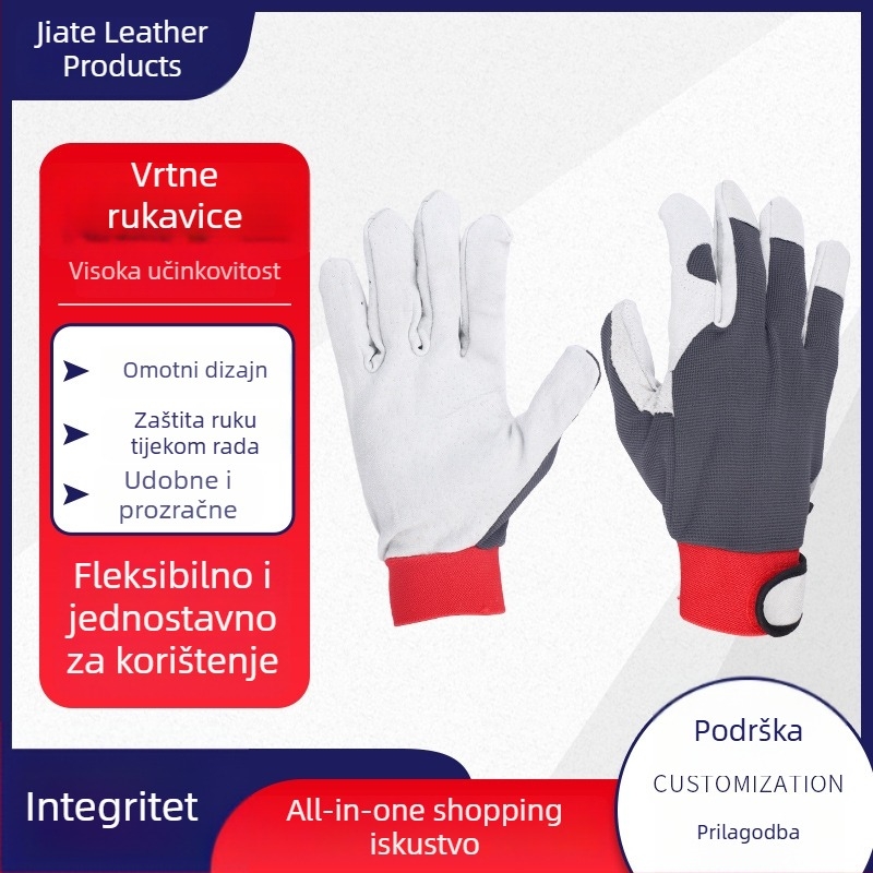 Vrtne rukavice s dvostrukom dlanom od svinjske kože i elastičnim stražnjim dijelom – otporne na rezanje, višekratna uporaba