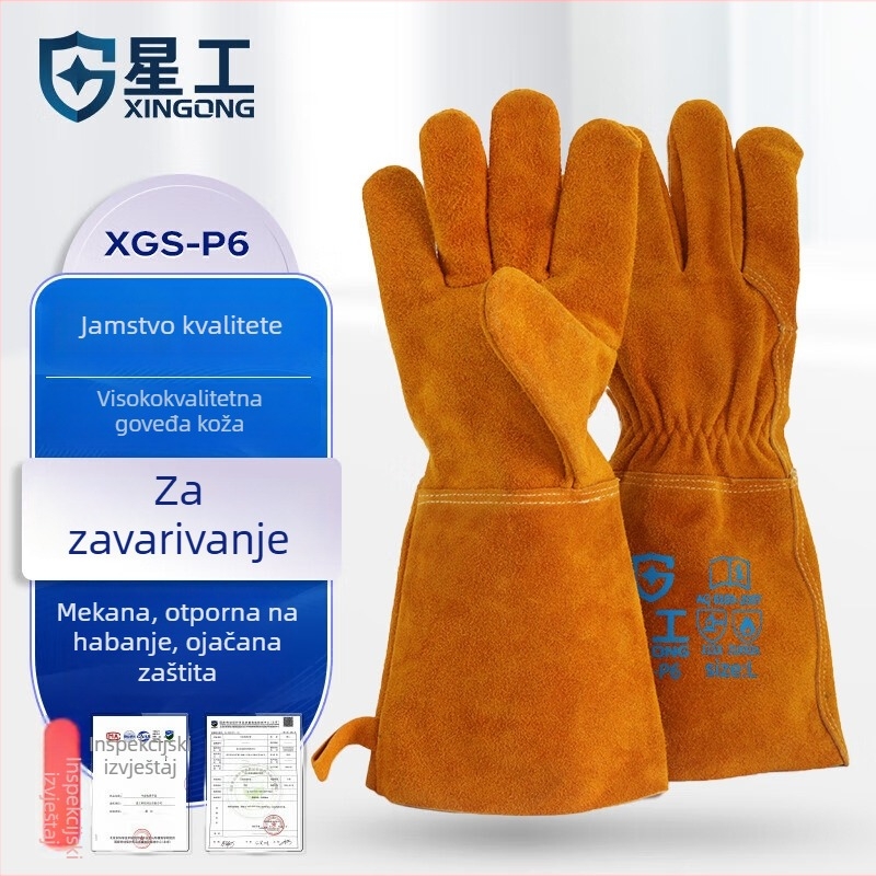 Rukavice za zavarivanje od teleće kože, izolirane i otporne na habanje, profesionalne dugačke rukavice za zavarivače, zaštita od topline i mekan osjećaj
