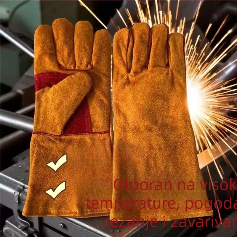 Zavarivačke rukavice od kravlje kože, dvostruko debele, toplinska izolacija, protiv opeklina, višekratno upotrebljive, 360 g, za zavarivanje, gradilište i mehaničku obradu