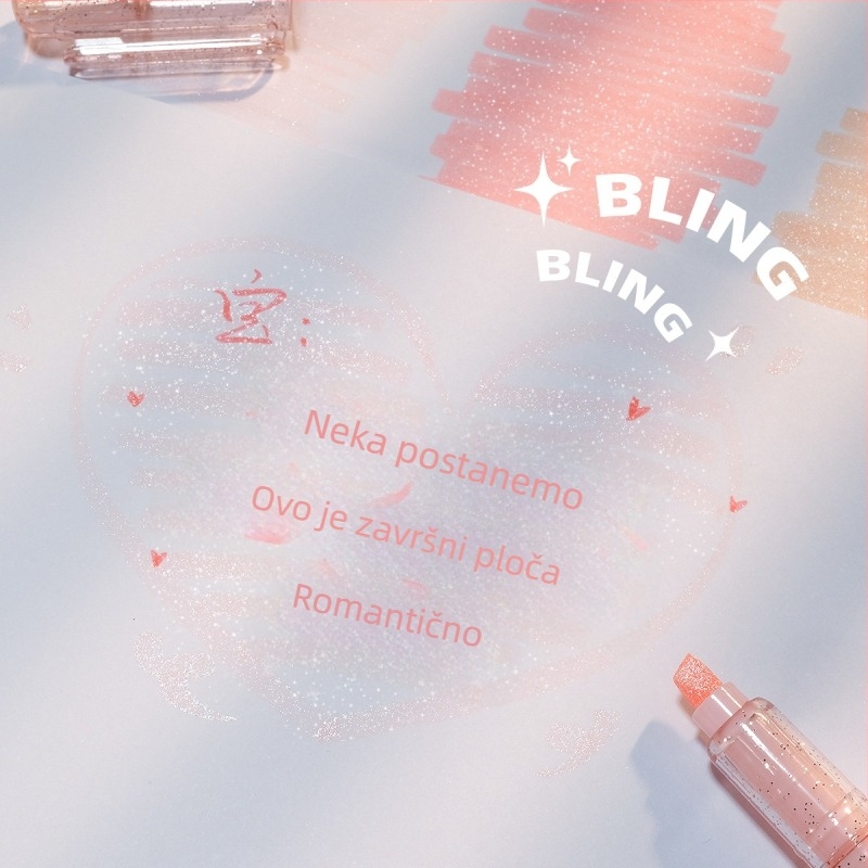 Highlighter marker s finim glitterom i fluorescencijom za rukopisne bilješke (Značka Bammi; Model Hp7501a/b/c; 4 kom./set; PVC pakiranje)