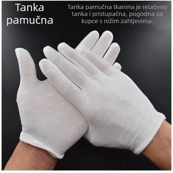 Debele pamučne rukavice za rad s perlama i etiketom; protuklizne, tople, bijele.