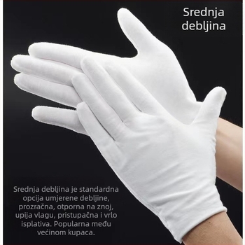 Debele pamučne rukavice za rad s perlama i etiketom; protuklizne, tople, bijele.