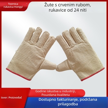 Zaštitne rukavice za rad, žute s crvenim rubom, platnene rukavice sa 24 vlakana, zaštita od zavarivanja na željeznici, otporne na habanje, ojačane za gradilište