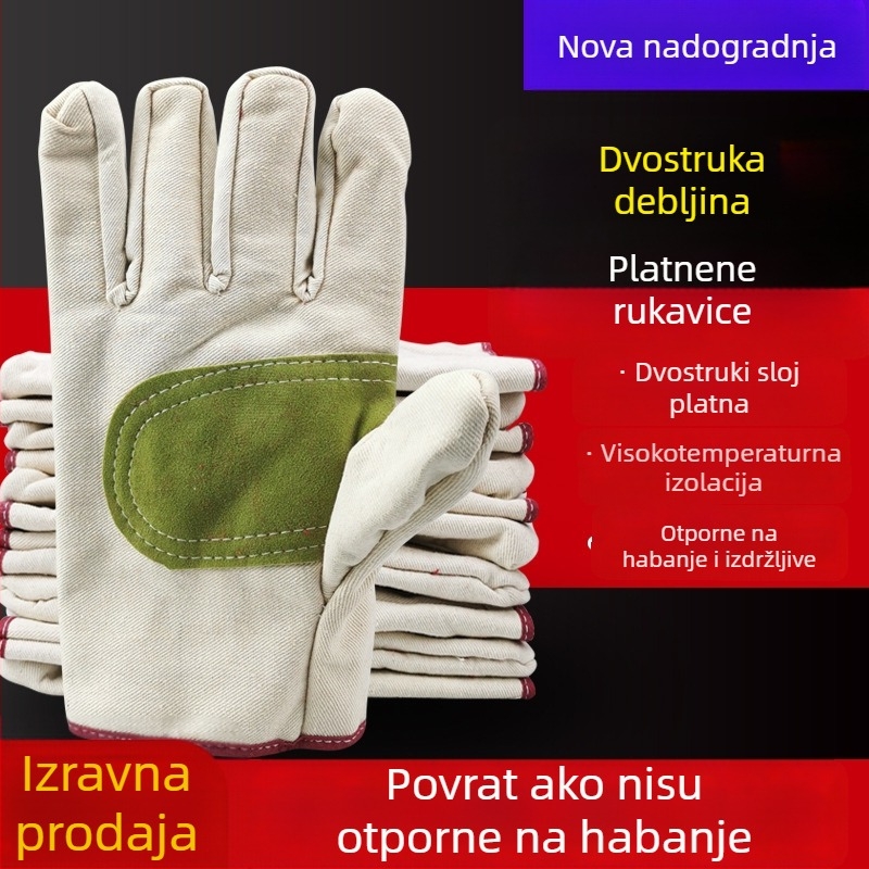 Platnene rukavice za zavarivanje, visoka toplinska otpornost, zaštita od opeklina, otporne na habanje, potpuno podstavljene, dvostruko debeli sloj