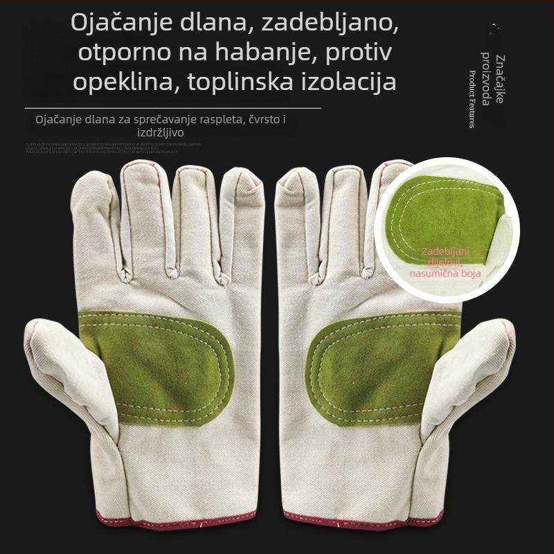 Platnene rukavice za zavarivanje, visoka toplinska otpornost, zaštita od opeklina, otporne na habanje, potpuno podstavljene, dvostruko debeli sloj