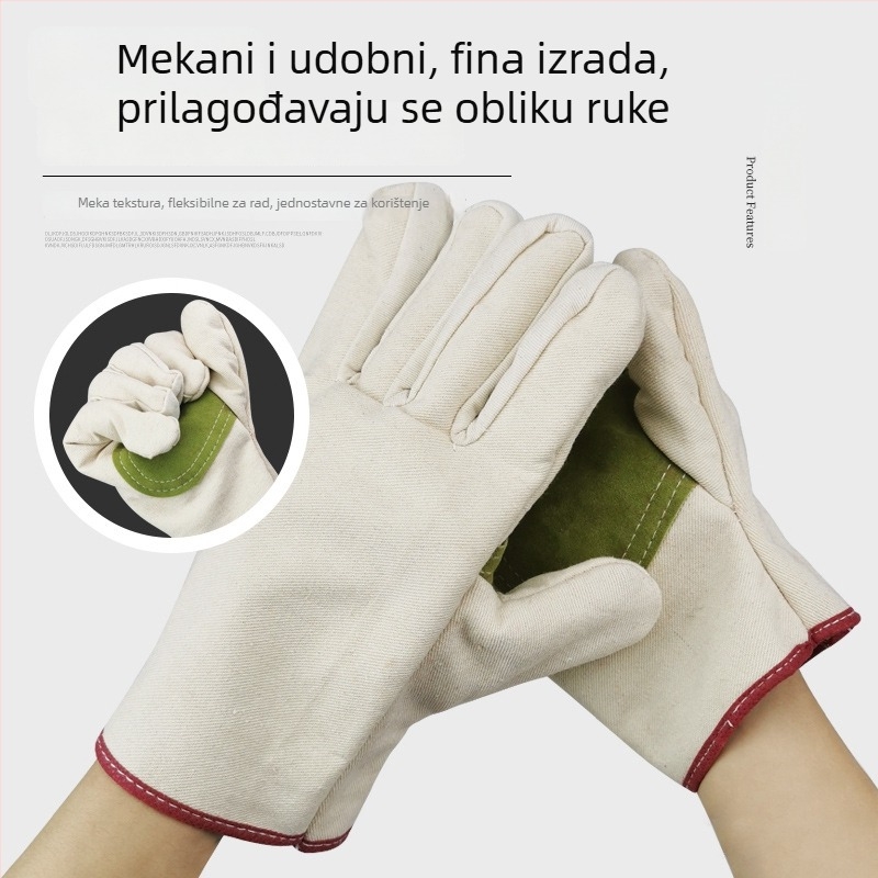 Platnene rukavice za zavarivanje, visoka toplinska otpornost, zaštita od opeklina, otporne na habanje, potpuno podstavljene, dvostruko debeli sloj