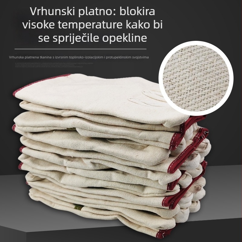 Platnene rukavice za zavarivanje, visoka toplinska otpornost, zaštita od opeklina, otporne na habanje, potpuno podstavljene, dvostruko debeli sloj