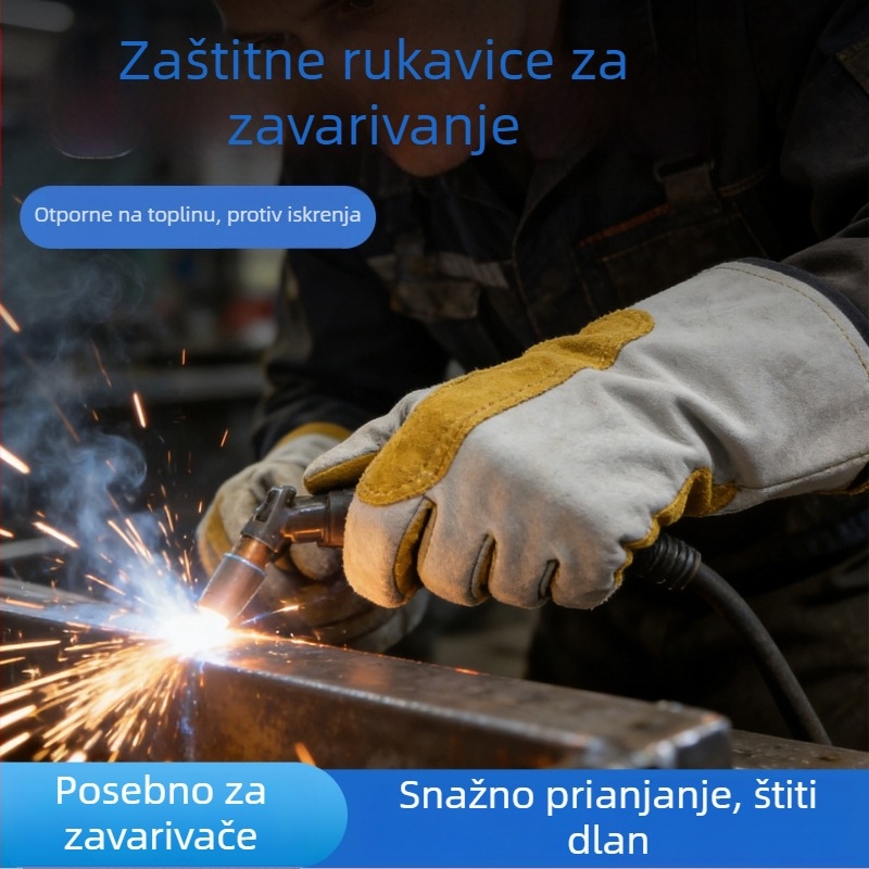 Rukavice za zavarivanje od kože goveda, otporne na visoke temperature, duge manšete, izolirane, zaštita od opeklina, otporne na trošenje, zadebljane, za MIG zavarivanje