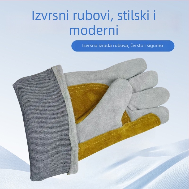 Rukavice za zavarivanje od kože goveda, otporne na visoke temperature, duge manšete, izolirane, zaštita od opeklina, otporne na trošenje, zadebljane, za MIG zavarivanje
