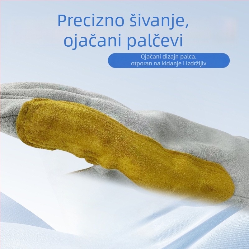 Rukavice za zavarivanje od kože goveda, otporne na visoke temperature, duge manšete, izolirane, zaštita od opeklina, otporne na trošenje, zadebljane, za MIG zavarivanje