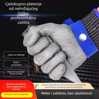 Rukavice protiv posjekotine od nehrđajućeg čelika s žicom, A9 razina; otporne na habanje i probijanje; pogodne za rezanje stakla, kuhinju i stolarske poslove.